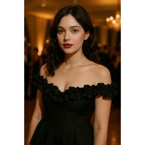 Whimsigoth Elegant Holiday Party NY & Company Black Ruffle OffShoulder 2X Blouse